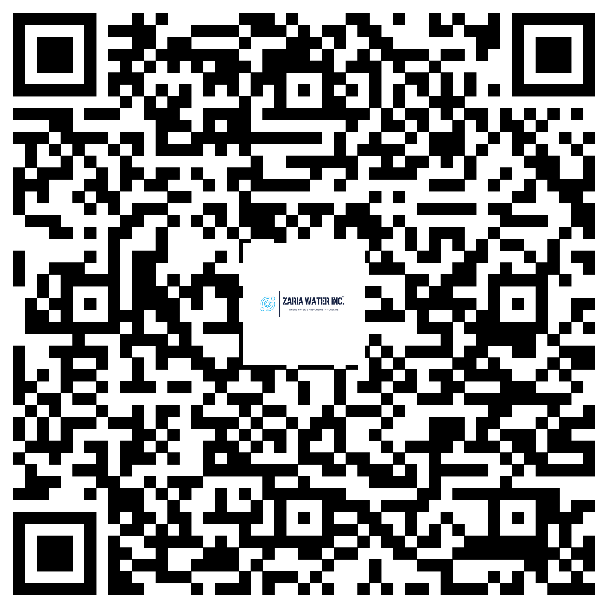 Scannable QR code with the Zara Water Inc. logo near the bottom center.